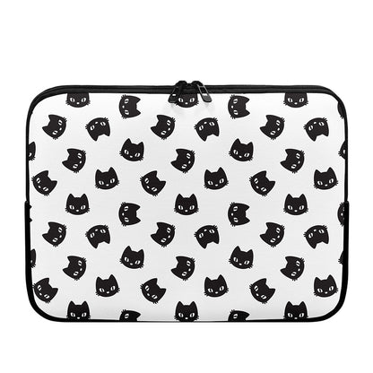 Black And White Cat Pattern Print Laptop Sleeve