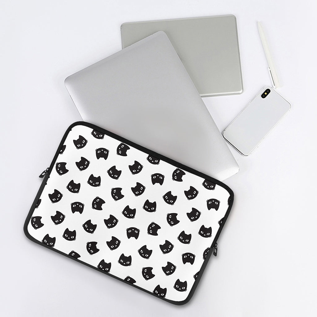 Black And White Cat Pattern Print Laptop Sleeve