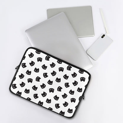 Black And White Cat Pattern Print Laptop Sleeve