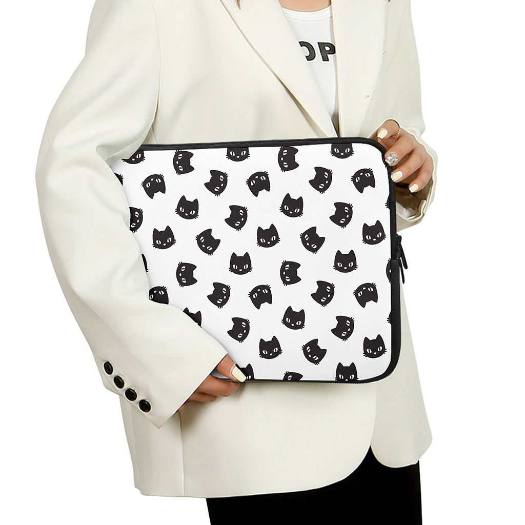 Black And White Cat Pattern Print Laptop Sleeve