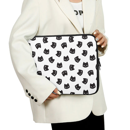 Black And White Cat Pattern Print Laptop Sleeve