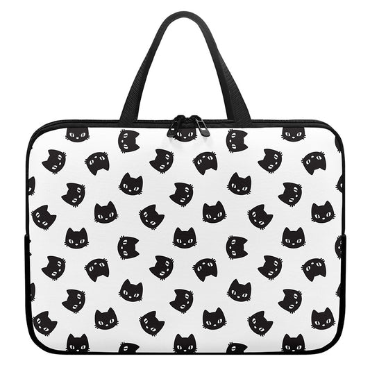 Black And White Cat Pattern Print Laptop Sleeve With Handle