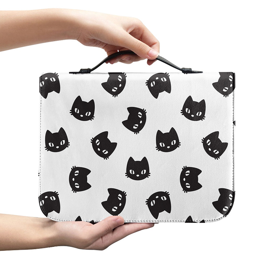 Black And White Cat Pattern Print Leather Bible Cover