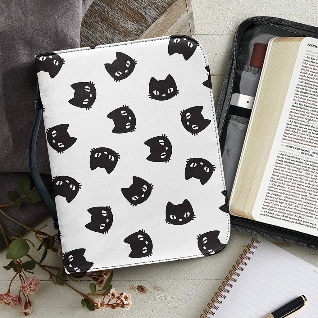 Black And White Cat Pattern Print Leather Bible Cover