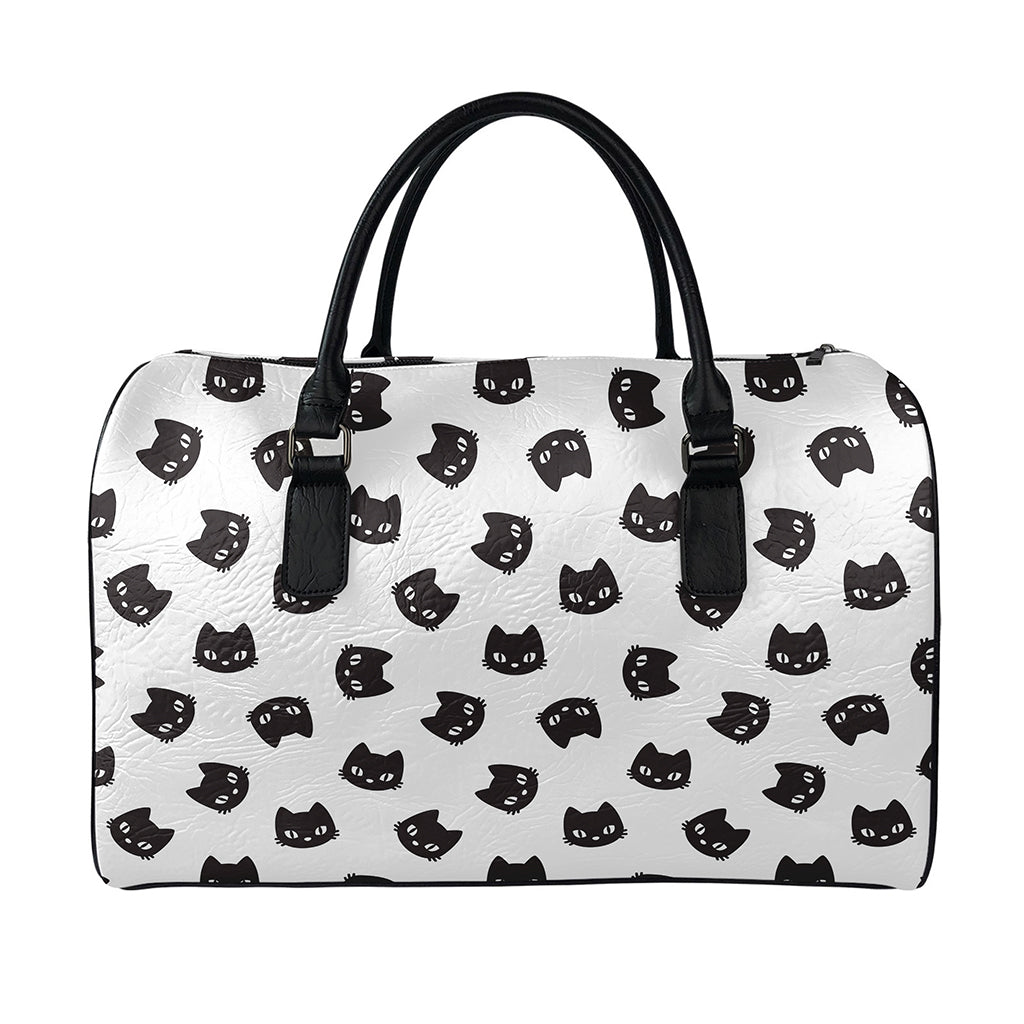 Black And White Cat Pattern Print Leather Duffle Bag
