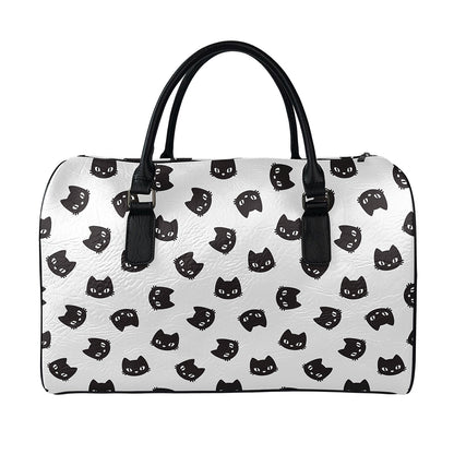 Black And White Cat Pattern Print Leather Duffle Bag