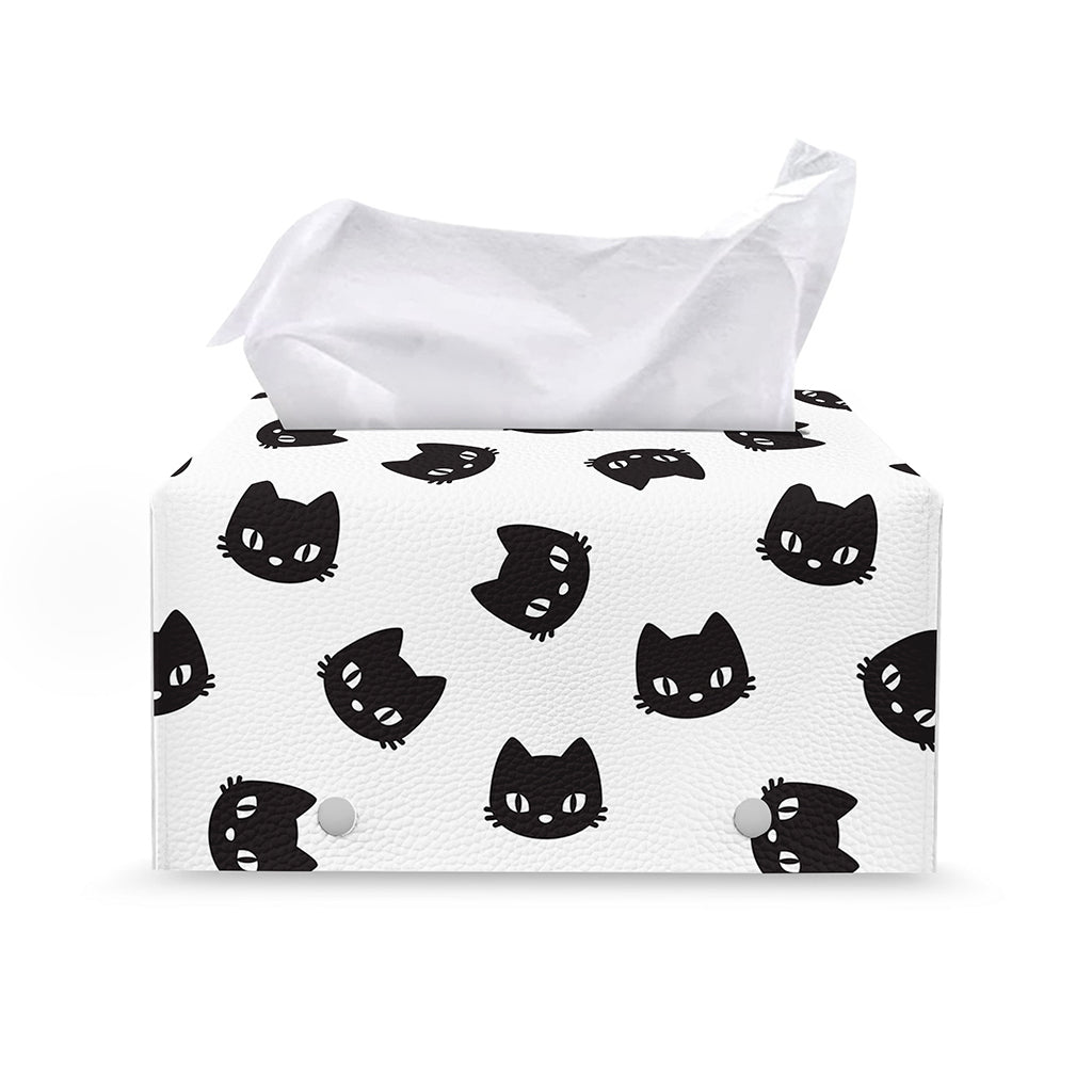 Black And White Cat Pattern Print Leather Tissue Box Cover