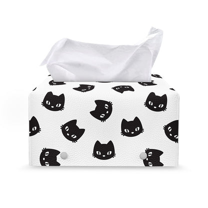 Black And White Cat Pattern Print Leather Tissue Box Cover