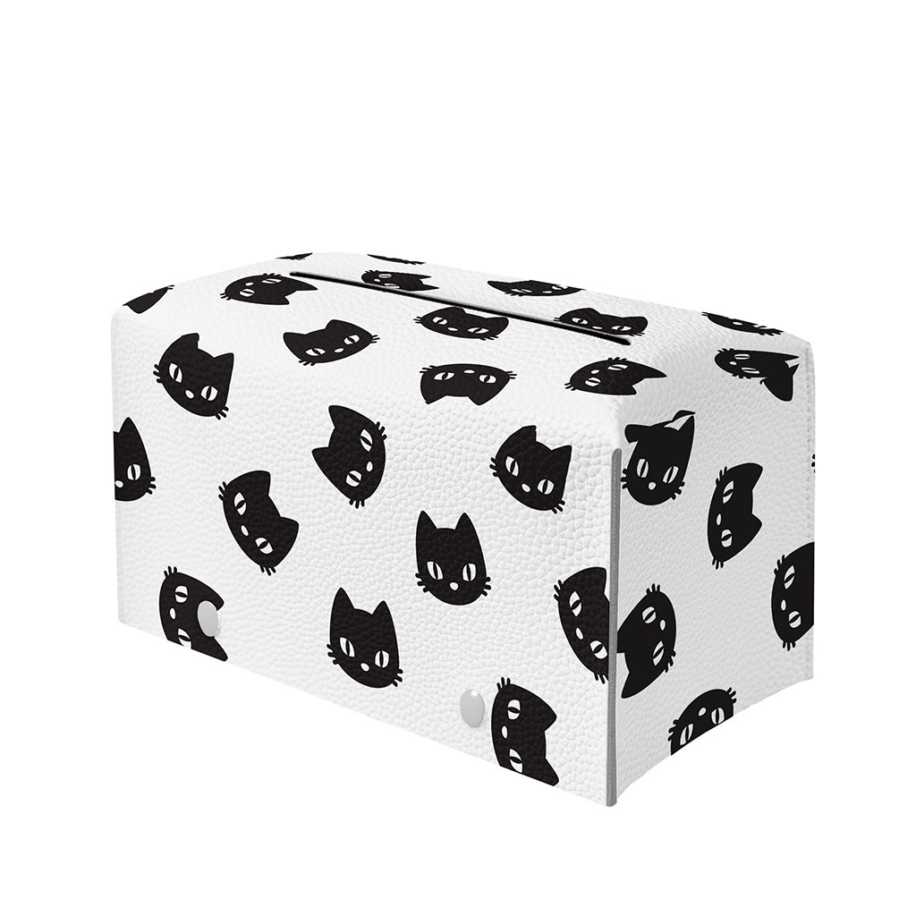 Black And White Cat Pattern Print Leather Tissue Box Cover