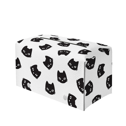 Black And White Cat Pattern Print Leather Tissue Box Cover