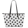Black And White Cat Pattern Print Leather Tote Bag With Zipper