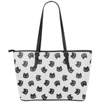 Black And White Cat Pattern Print Leather Tote Bag
