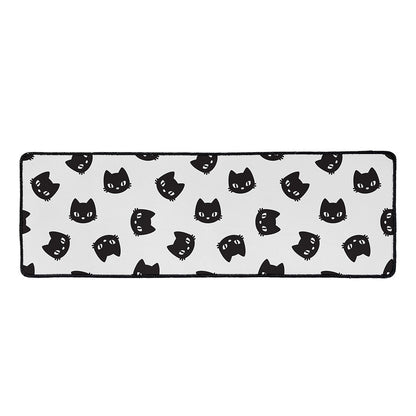Black And White Cat Pattern Print Long Kitchen Mat