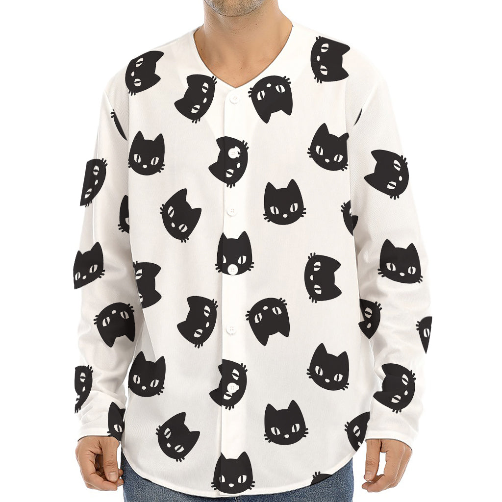 Black And White Cat Pattern Print Long Sleeve Baseball Jersey