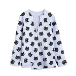 Black And White Cat Pattern Print Long Sleeve Short Coat