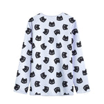 Black And White Cat Pattern Print Long Sleeve Short Coat