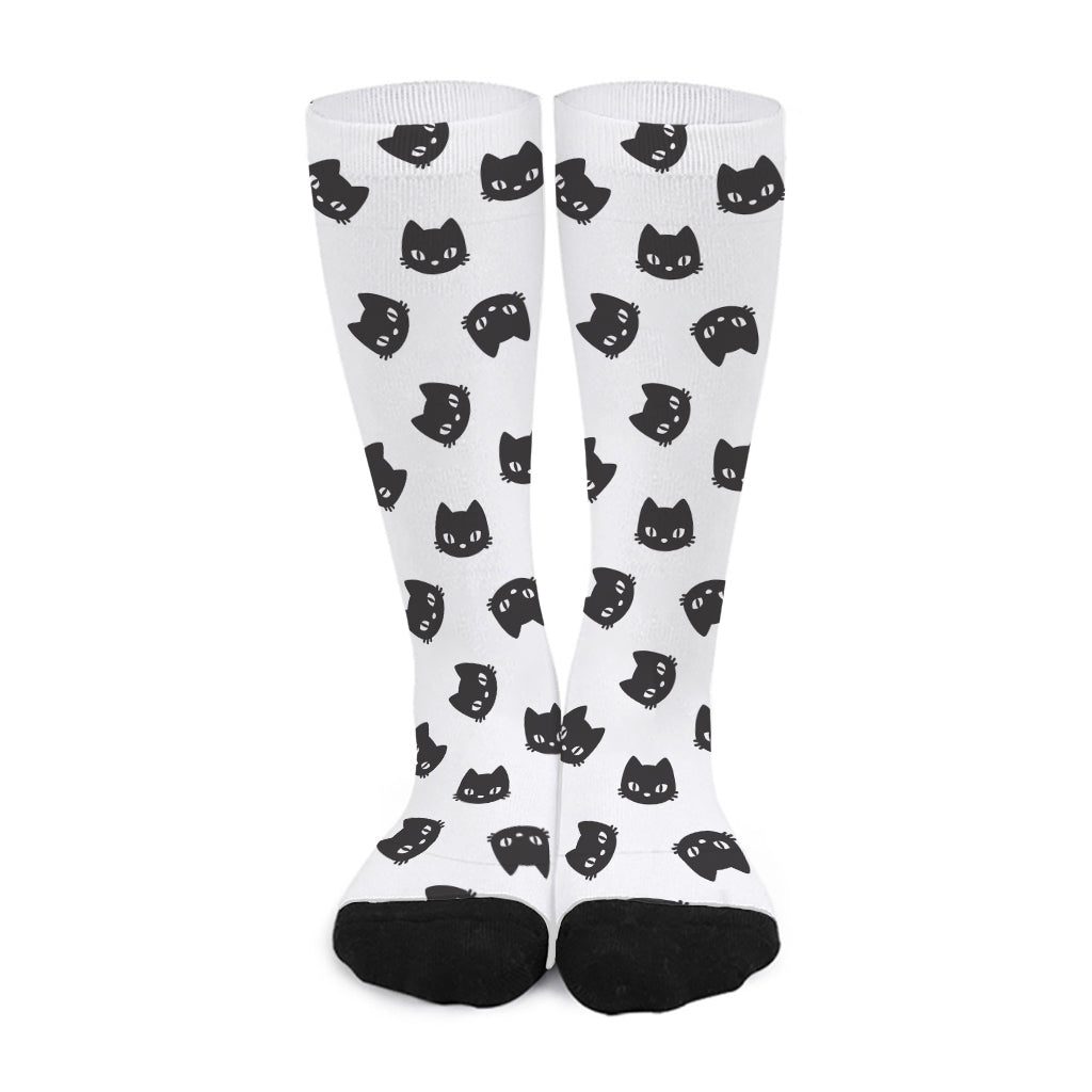 Black And White Cat Pattern Print Long Socks