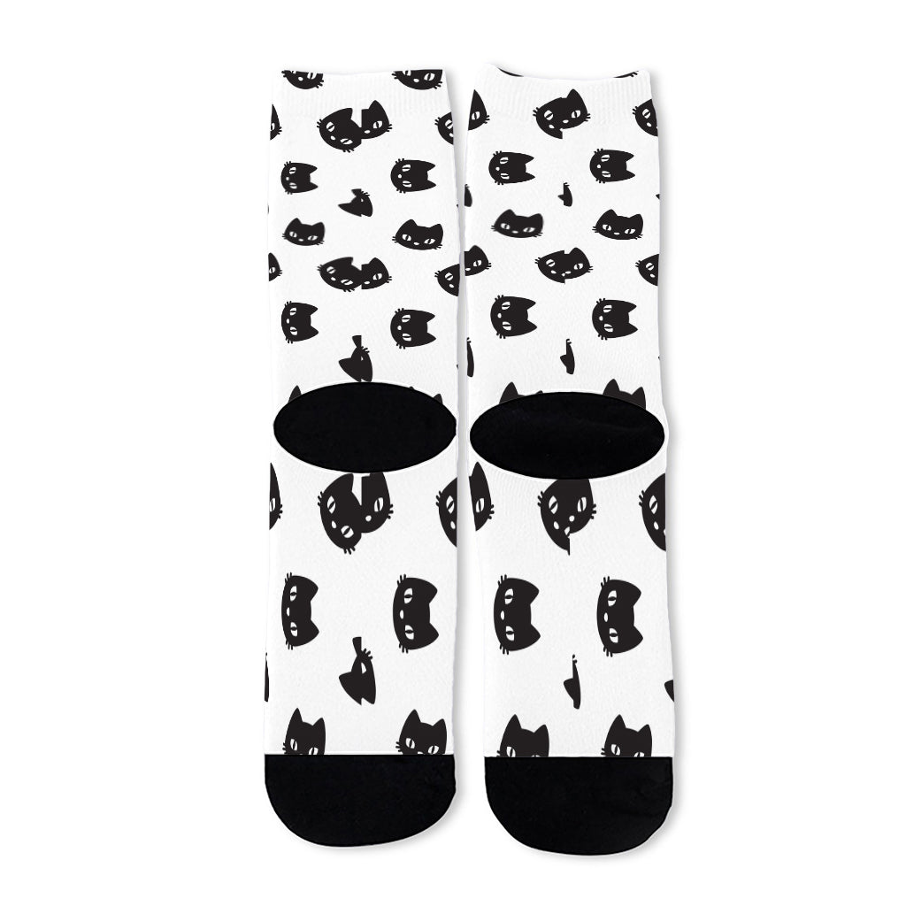Black And White Cat Pattern Print Long Socks