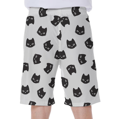 Black And White Cat Pattern Print Men's Beach Shorts