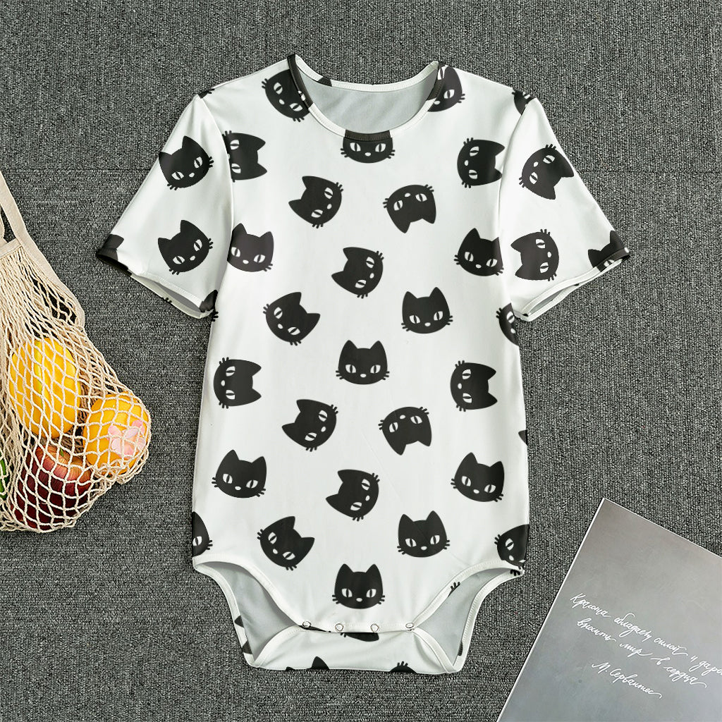 Black And White Cat Pattern Print Men's Bodysuit