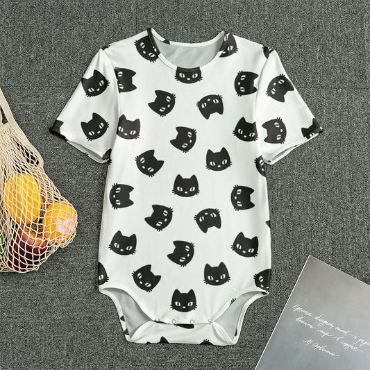 Black And White Cat Pattern Print Men's Bodysuit