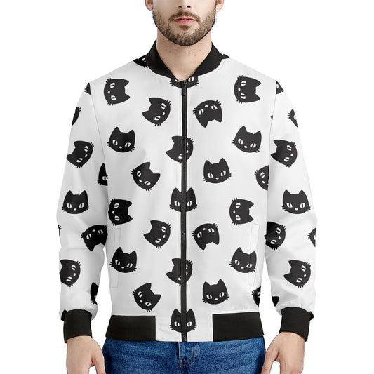 Black And White Cat Pattern Print Men's Bomber Jacket