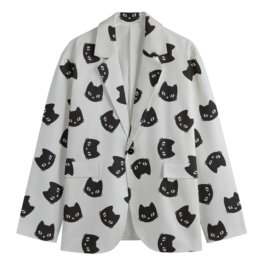 Black And White Cat Pattern Print Men's Cotton Blazer