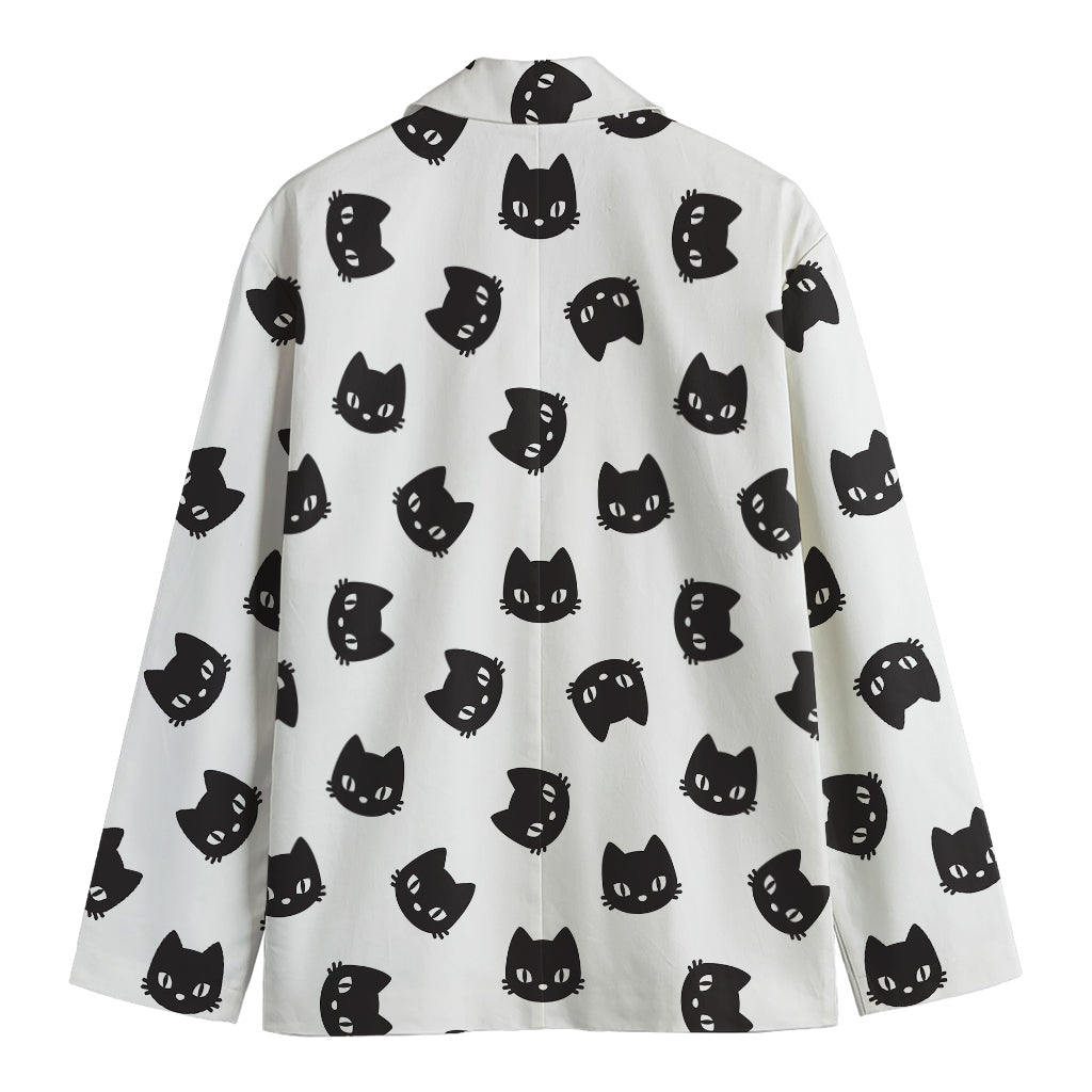 Black And White Cat Pattern Print Men's Cotton Blazer