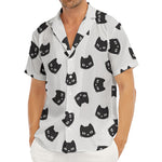 Black And White Cat Pattern Print Men's Deep V-Neck Shirt