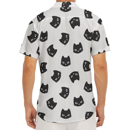 Black And White Cat Pattern Print Men's Deep V-Neck Shirt