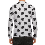 Black And White Cat Pattern Print Men's Long Sleeve Rash Guard