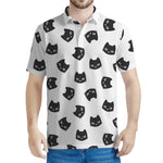 Black And White Cat Pattern Print Men's Polo Shirt