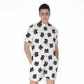 Black And White Cat Pattern Print Men's Romper