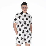 Black And White Cat Pattern Print Men's Rompers