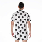 Black And White Cat Pattern Print Men's Rompers