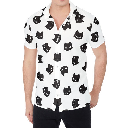 Black And White Cat Pattern Print Men's Shirt