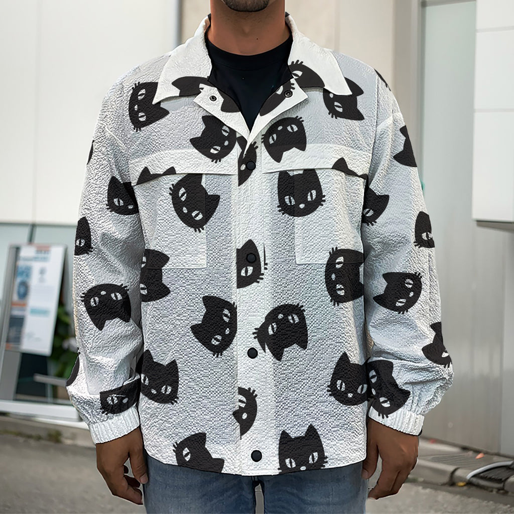 Black And White Cat Pattern Print Men's Shirt Jacket