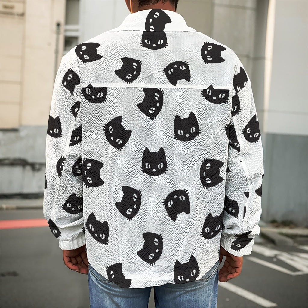 Black And White Cat Pattern Print Men's Shirt Jacket