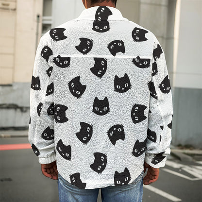 Black And White Cat Pattern Print Men's Shirt Jacket