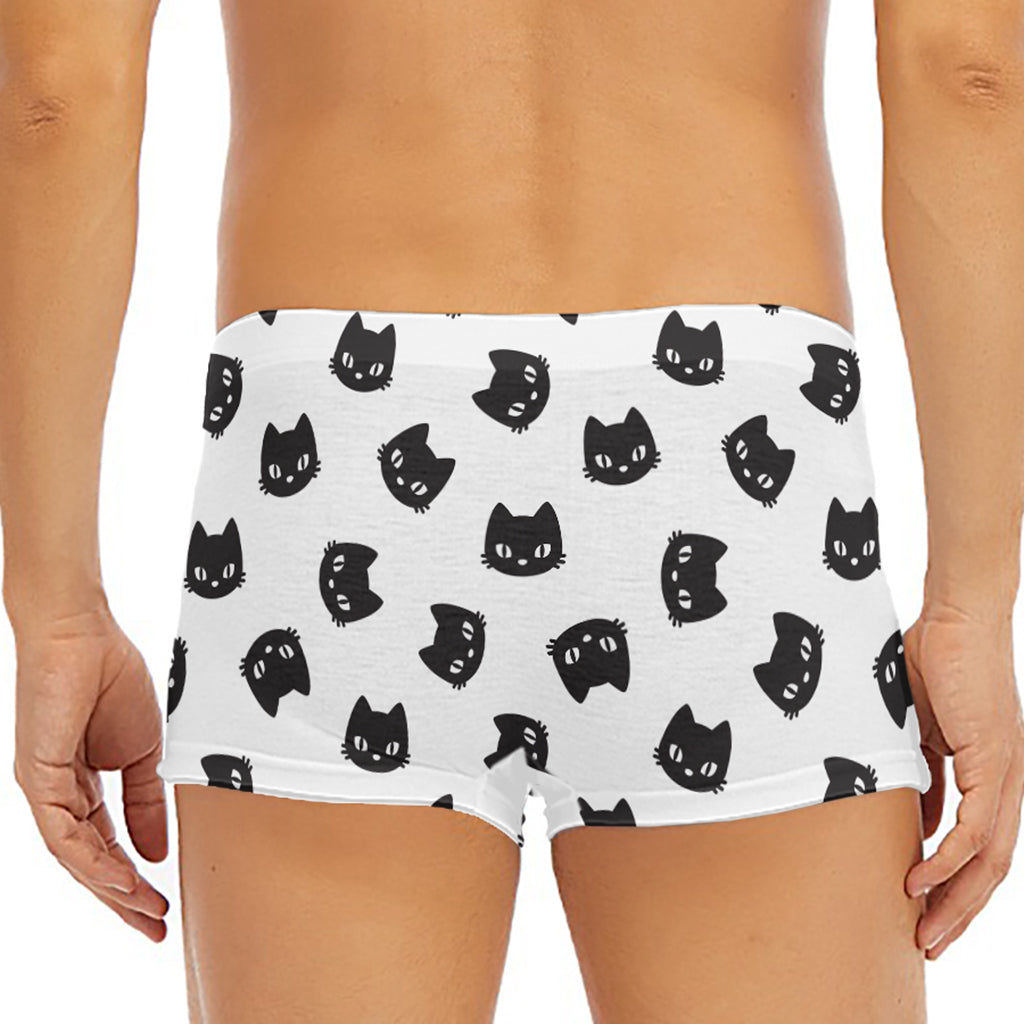Black And White Cat Pattern Print Men's Short Boxer Briefs