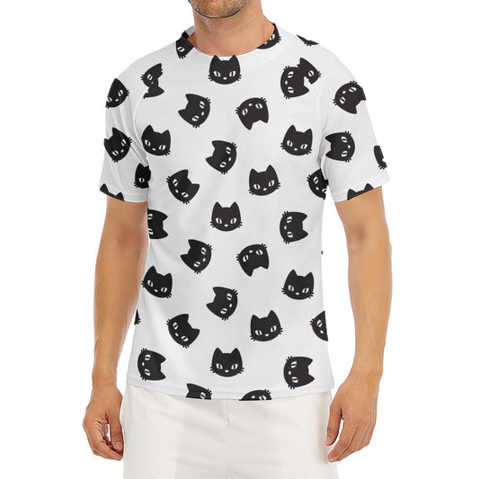 Black And White Cat Pattern Print Men's Short Sleeve Rash Guard