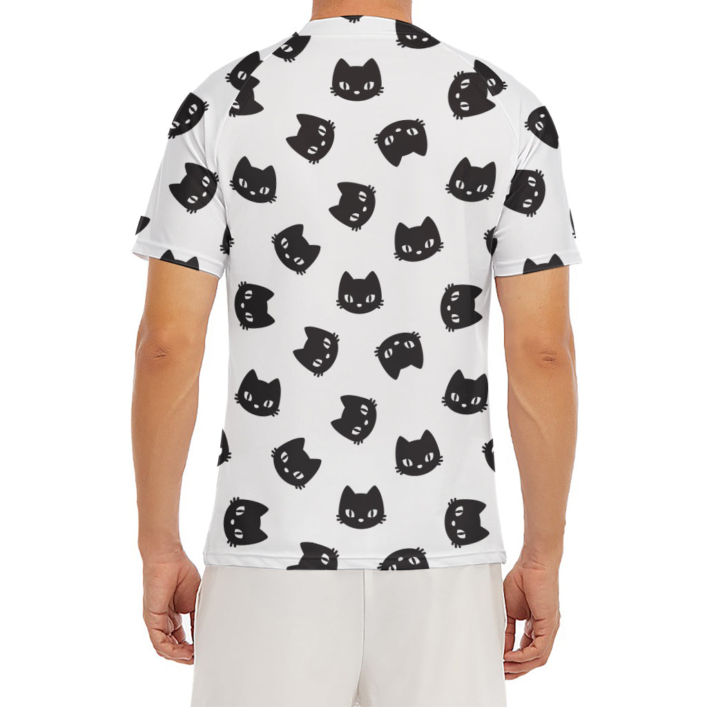 Black And White Cat Pattern Print Men's Short Sleeve Rash Guard