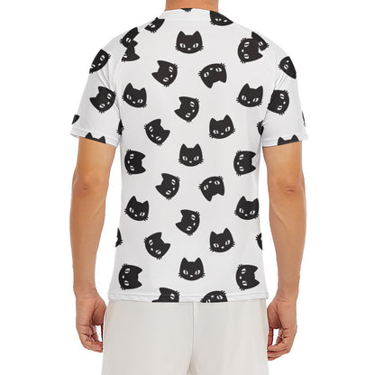 Black And White Cat Pattern Print Men's Short Sleeve Rash Guard