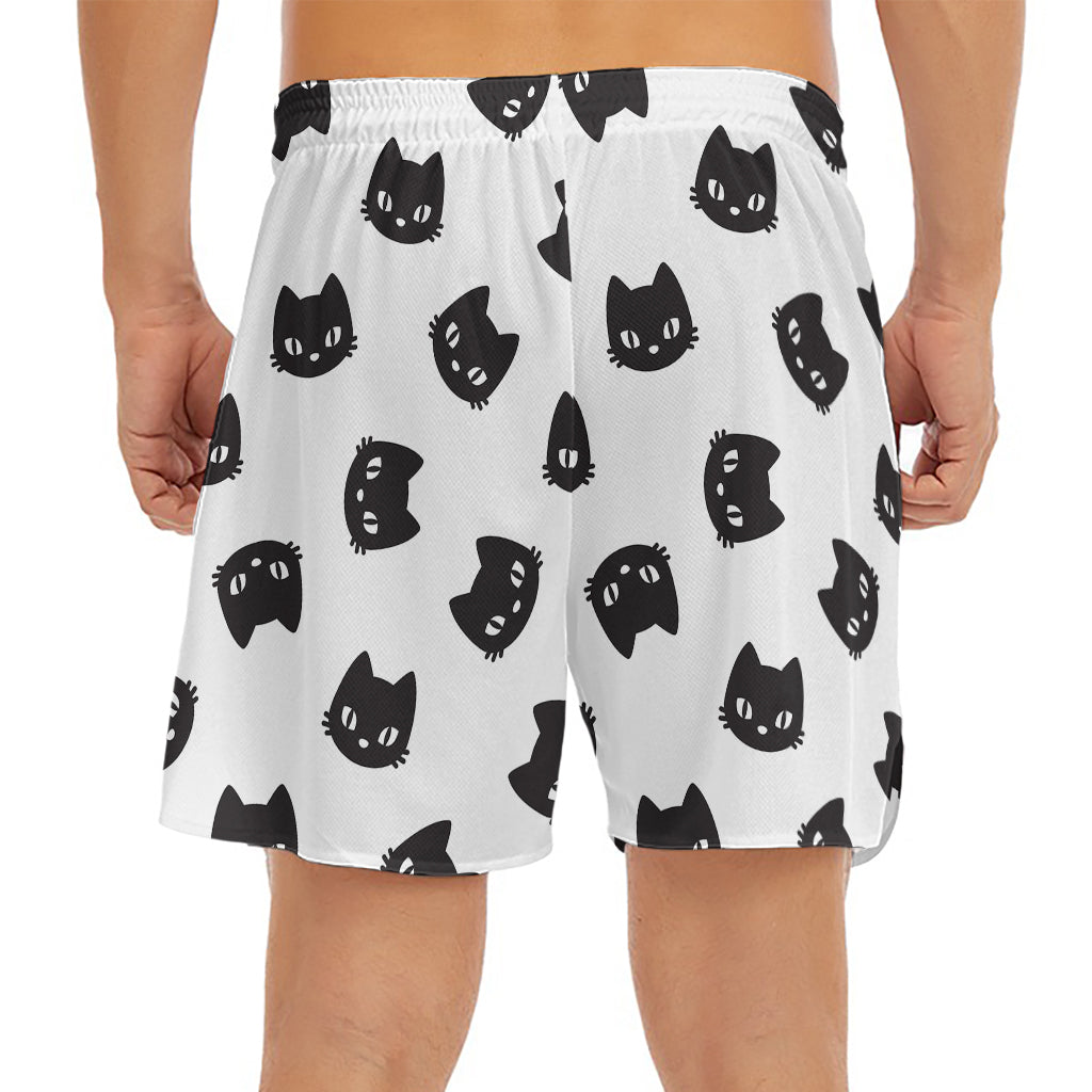 Black And White Cat Pattern Print Men's Split Running Shorts