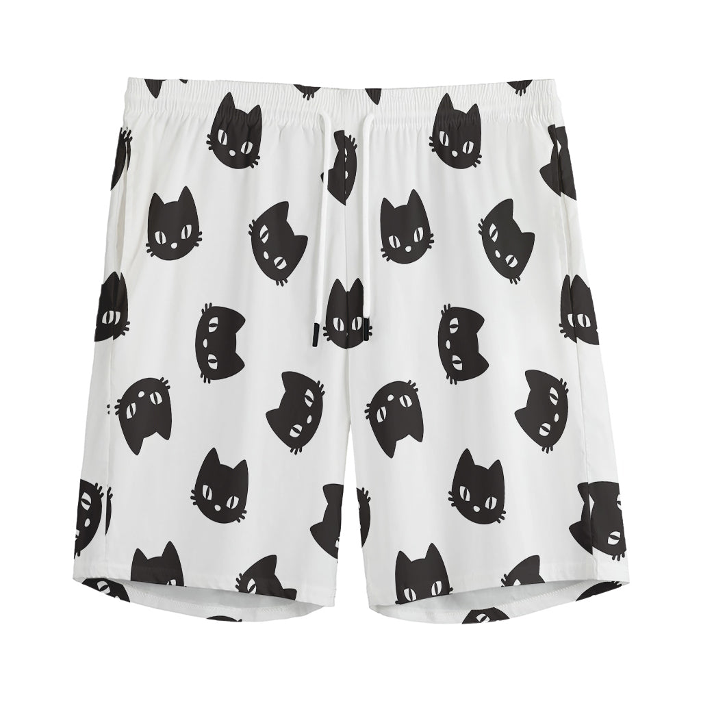Black And White Cat Pattern Print Men's Sports Shorts