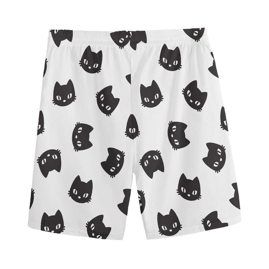Black And White Cat Pattern Print Men's Sports Shorts