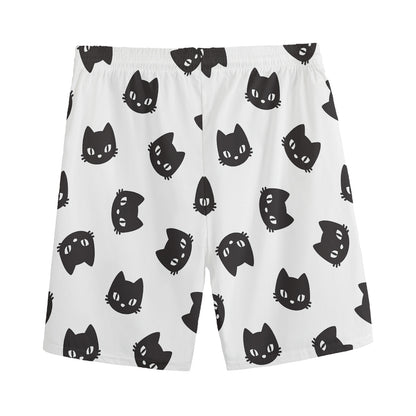 Black And White Cat Pattern Print Men's Sports Shorts