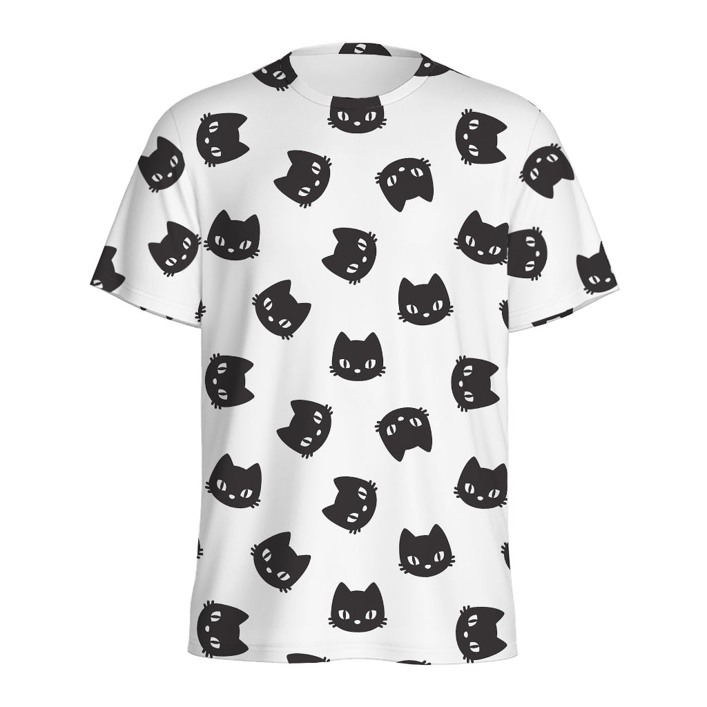 Black And White Cat Pattern Print Men's Sports T-Shirt