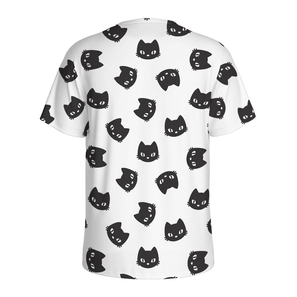 Black And White Cat Pattern Print Men's Sports T-Shirt