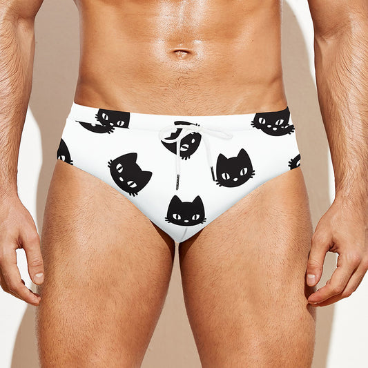 Black And White Cat Pattern Print Men's Swim Briefs